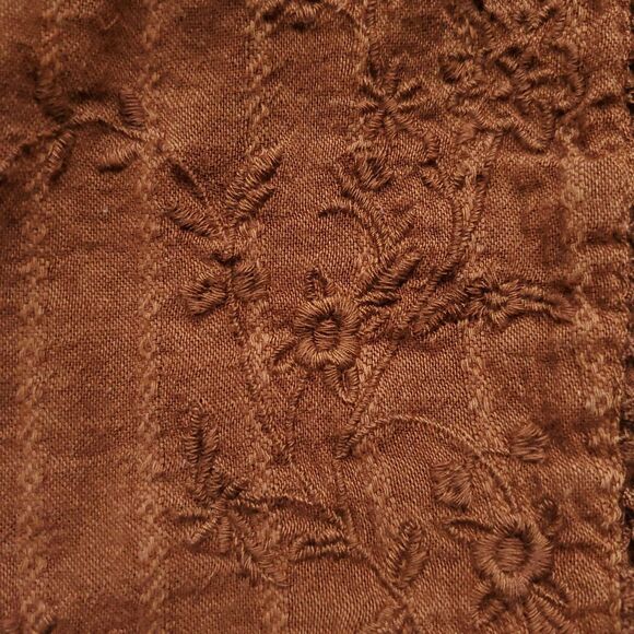American Eagle Embroidered Crop Top Sz S Brown Boho Peasant Smocked Lace 3843 - Picture 2 of 10